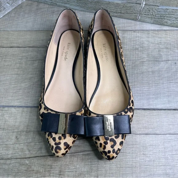 Kate S Leopard Print Norah Flats Bow Detail Calf Hair flats size 8 - Picture 1 of 7